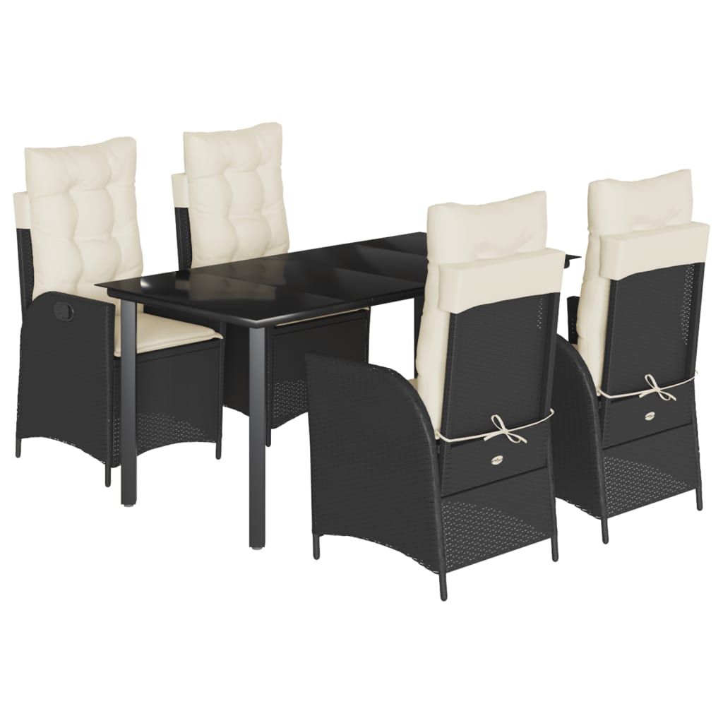 vidaXL 5 Piece Garden Dining Set with Cushions Black Poly Rattan