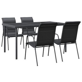 vidaXL 5 Piece Garden Dining Set Black Steel and Textilene