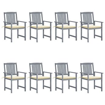 vidaXL Patio Chairs with Cushions 8 pcs Solid Acacia Wood Gray