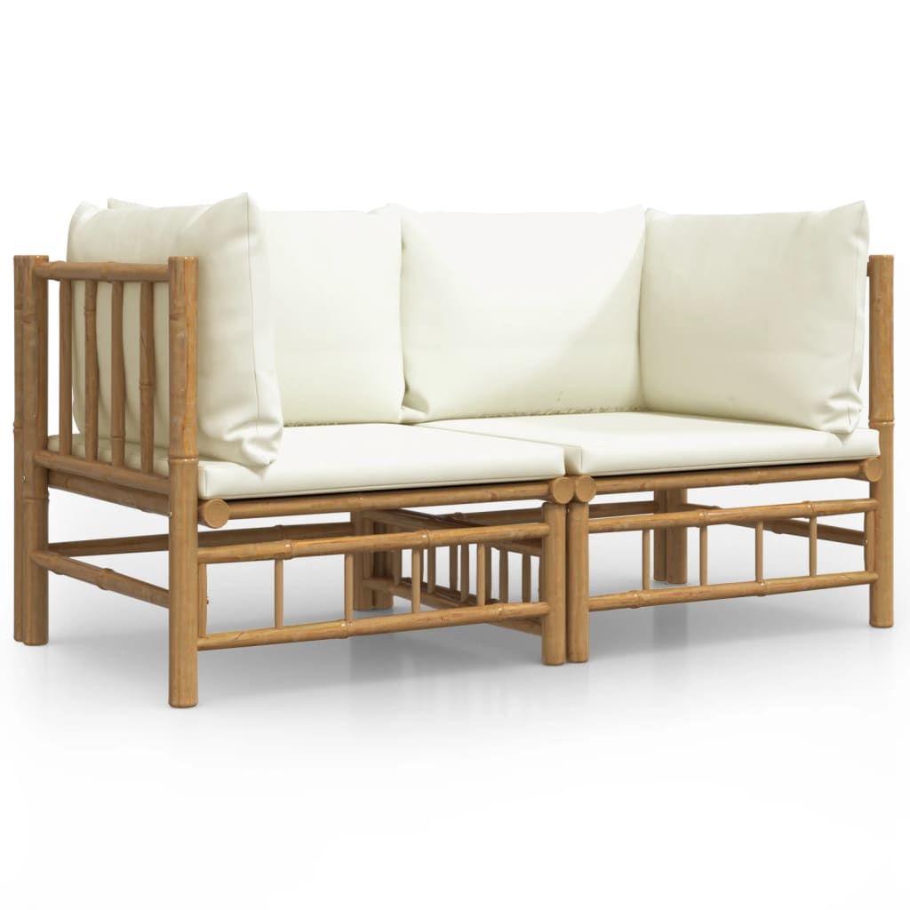 vidaXL Garden Corner Sofas with Cream White Cushions 2 pcs Bamboo