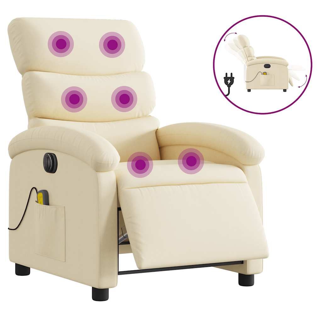 vidaXL Electric Massage Recliner Chair Cream Fabric
