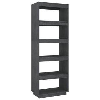 vidaXL Book Cabinet/Room Divider Grey 23.6x13.8x65.7" Solid Wood Pine