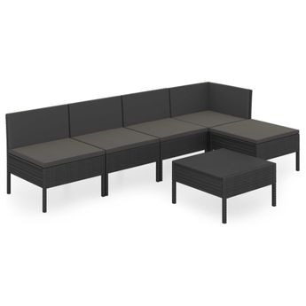 vidaXL 6 Piece Patio Lounge Set with Cushions Poly Rattan Black