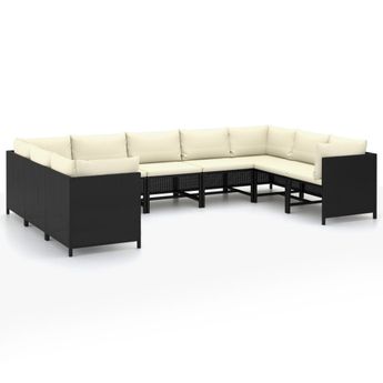 vidaXL 9 Piece Patio Lounge Set with Cushions Poly Rattan Black