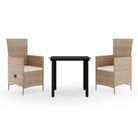 vidaXL 3 Piece Patio Dining Set with Cushions Beige