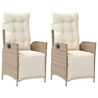 vidaXL Reclining Garden Chairs 2 pcs with Footrest Beige Poly Rattan