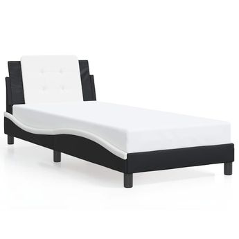 vidaXL Bed Frame without Mattress "Zadar" Black and White 39.4"x74.8" Faux Leather