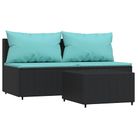 vidaXL 3 Piece Garden Lounge Set with Cushions Black Poly Rattan
