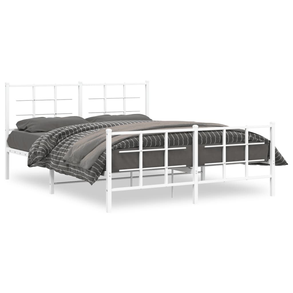 vidaXL Metal Bed Frame without Mattress with Footboard White 59.1"x78.7"