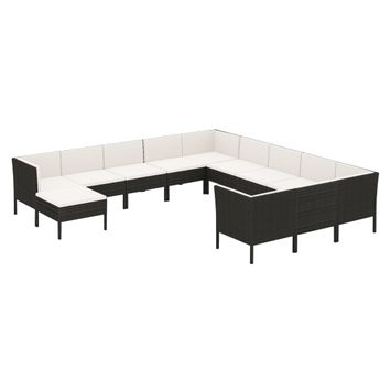 vidaXL 12 Piece Garden Lounge Set with Cushions Poly Rattan Black