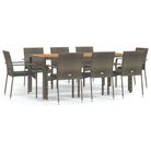 vidaXL 9 Piece Garden Dining Set with Cushions Grey Poly Rattan