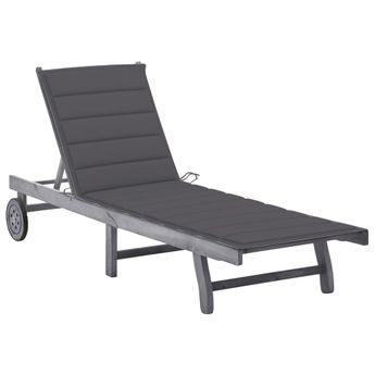 vidaXL Patio Sun Lounger with Cushion Gray Solid Acacia Wood