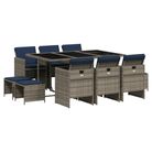 vidaXL 11 Piece Garden Dining Set with Cushions Grey Poly Rattan