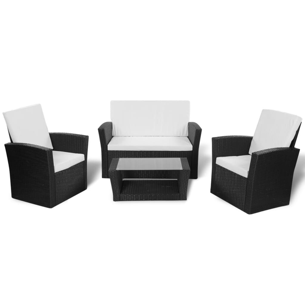 vidaXL 4 Piece Garden Lounge set with Cushions Poly Rattan Black