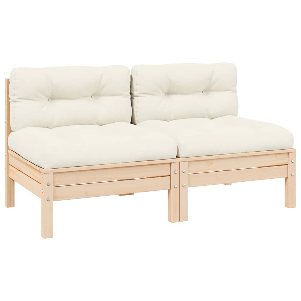 vidaXL 2-Seater Patio Sofa with Cream Cushions Solid Pinewood
