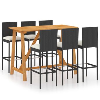 vidaXL 7 Piece Patio Bar Set with Cushions Black
