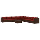 vidaXL 10 Piece Patio Lounge Set with Cushions Poly Rattan Brown
