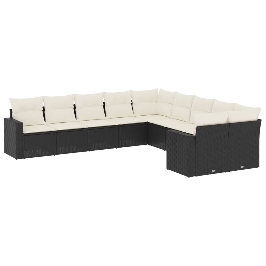 vidaXL 10 Piece Garden Sofa Set with Cushions Black Poly Rattan