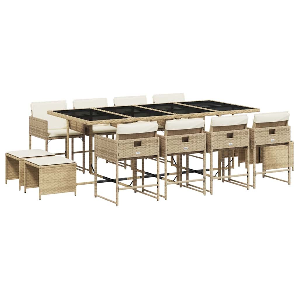 vidaXL 13 Piece Patio Dining Set with Cushions Beige Poly Rattan