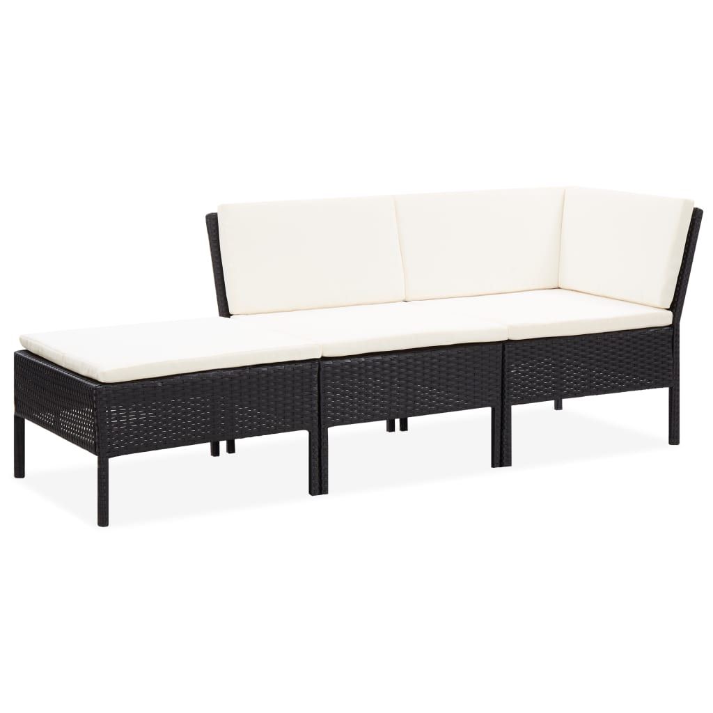 vidaXL 3 Piece Garden Lounge Set with Cushions Poly Rattan Black