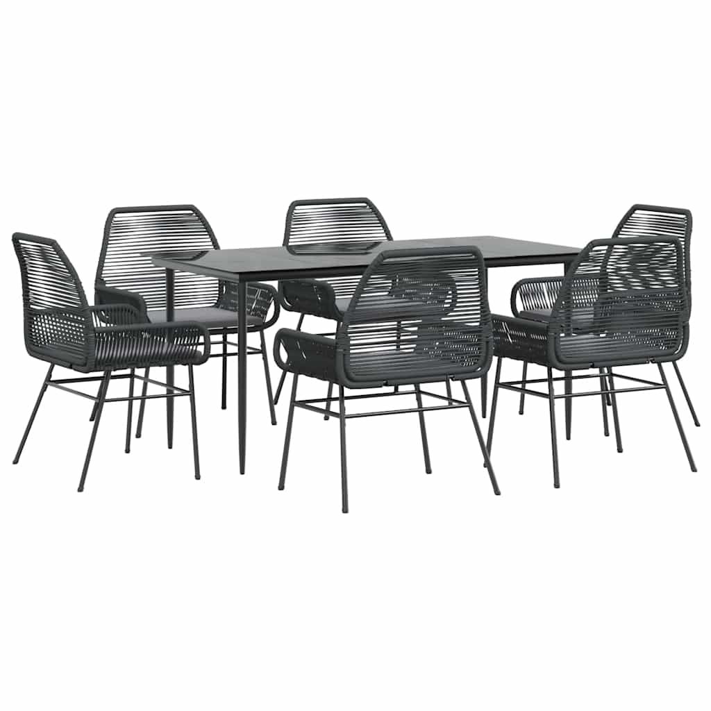 vidaXL 7 Piece Garden Dining Set with Cushions Black Poly Rattan Glass