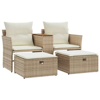 vidaXL Patio Sofa 2-Seater with Stools Beige Poly Rattan