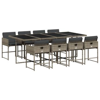 vidaXL 9 Piece Patio Dining Set with Cushions Gray Poly Rattan