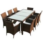 vidaXL 9 Piece Patio Dining Set with Cushions Poly Rattan Brown