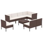 vidaXL 9 Piece Patio Lounge Set with Cushions Poly Rattan Brown
