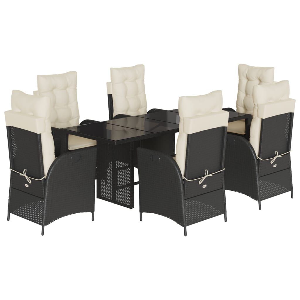 vidaXL 7 Piece Garden Dining Set with Cushions Black Poly Rattan