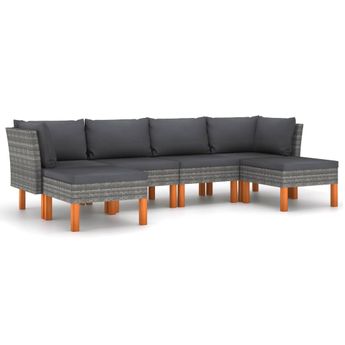 vidaXL 6 Piece Patio Lounge Set with Cushions Poly Rattan Gray