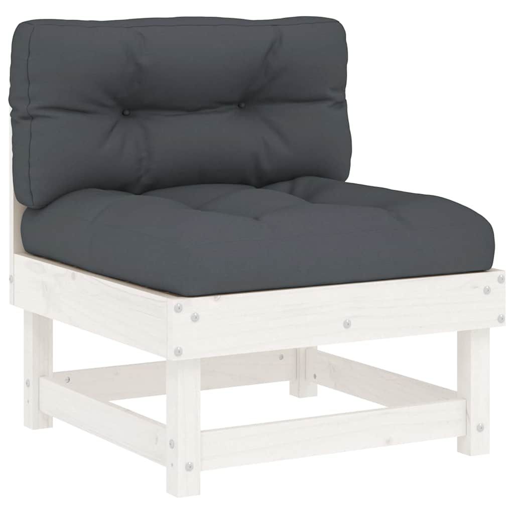 vidaXL Middle Sofa with Cushions White Solid Wood Pine