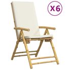 vidaXL 6 Piece Folding Patio Reclining Chairs with Cream White Cushions Bamboo