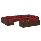vidaXL 13 Piece Patio Lounge Set with Cushions Brown Poly Rattan
