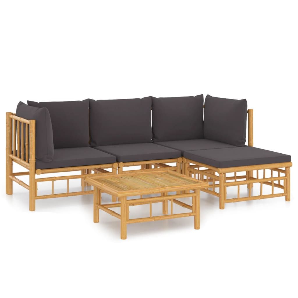 vidaXL 5 Piece Garden Lounge Set with Dark Grey Cushions Bamboo