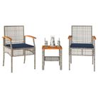 vidaXL 3 Piece Bistro Set with Cushions Gray Poly Rattan Acacia Wood