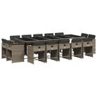 vidaXL 15 Piece Patio Dining Set with Cushions Gray Poly Rattan