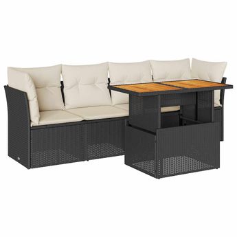 vidaXL 5 Piece Garden Sofa Set with Cushions Black Poly Rattan