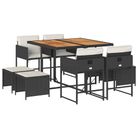 vidaXL 9 Piece Patio Dining Set with Cushions Black Poly Rattan