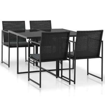 vidaXL 5 Piece Patio Dining Set with Cushions Poly Rattan Black