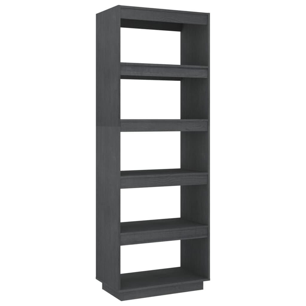 vidaXL Book Cabinet/Room Divider Grey 23.6x13.8x65.7" Solid Wood Pine