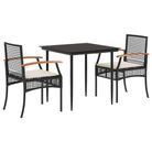 vidaXL 3 Piece Patio Dining Set with Cushions Black Poly Rattan