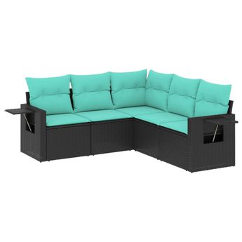 vidaXL 5 Piece Garden Sofa Set with Cushions Black Poly Rattan