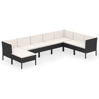vidaXL 8 Piece Patio Lounge Set with Cushions Poly Rattan Black