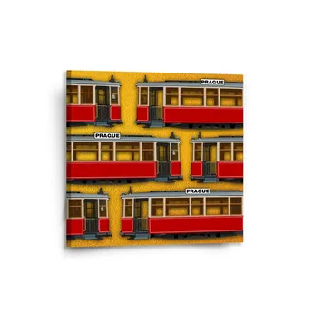 Sablio Obraz Pražské historické tramvaje Žlutý Pattern - 50x50 cm