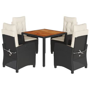 vidaXL 5 Piece Garden Dining Set with Cushions Black Poly Rattan