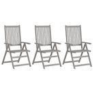vidaXL Patio Reclining Chairs 3 pcs Gray Solid Acacia Wood