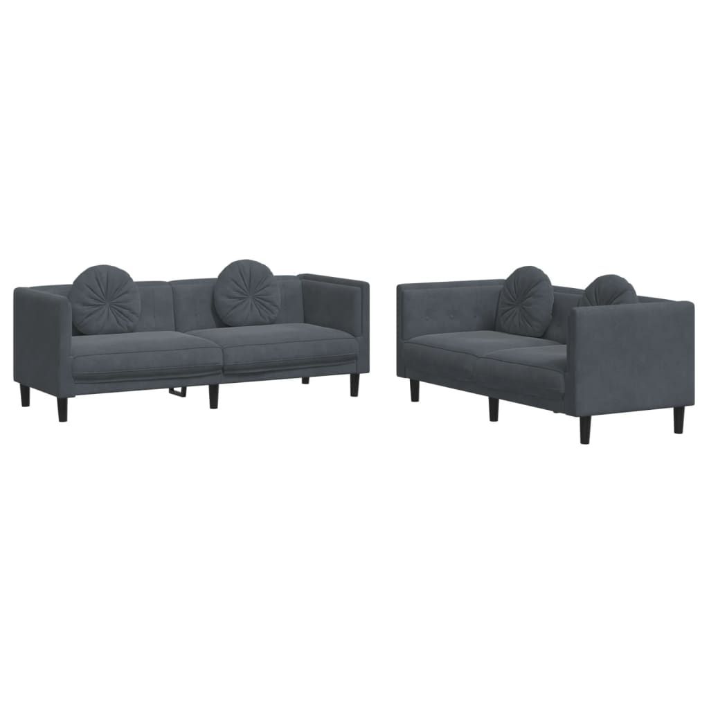 vidaXL 2 Piece Sofa Set with Pillows Dark Gray Velvet
