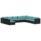vidaXL 10 Piece Patio Lounge Set with Cushions Black Poly Rattan
