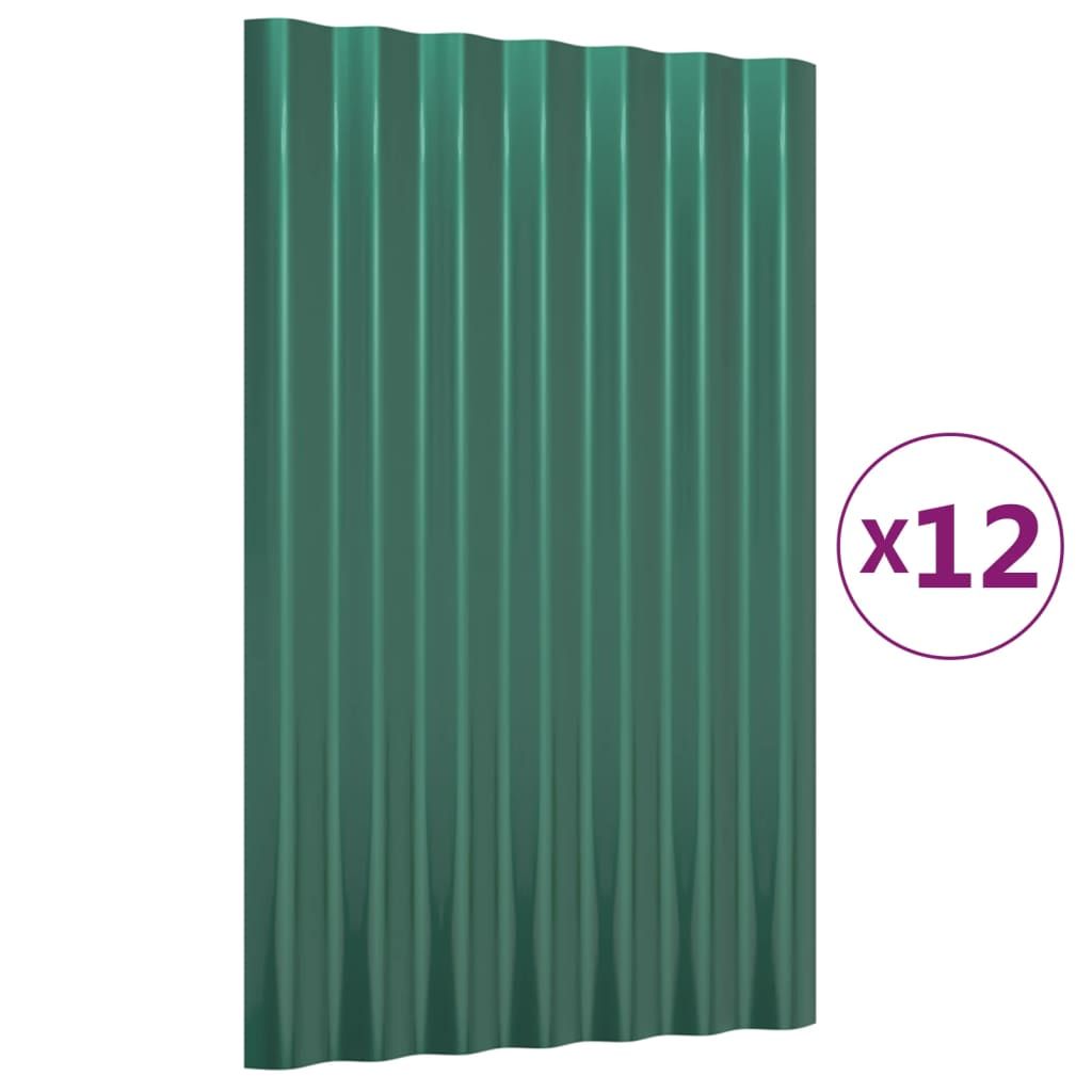 vidaXL Roof Panels 12 pcs Galvanized Steel Green 23.6"x14.2"